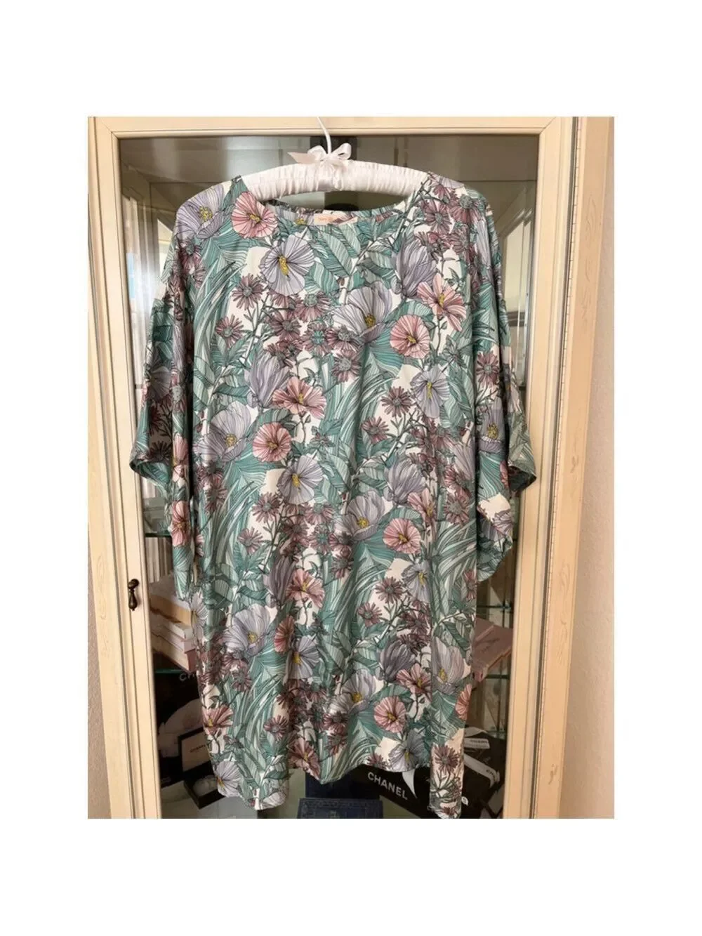 New Tory Burch Floral 100% Silk Tunic M White Green
